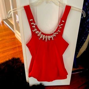 Jeweled neckline red tank top! Size Small!! Made by Solar